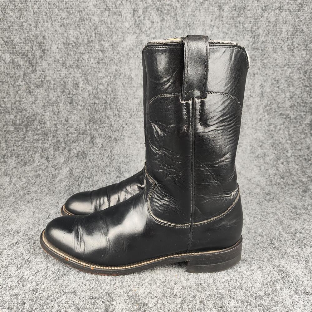 Justin Boots Mens Size 7.5B Black Leather Roper Western Cowboy Made USA 3703